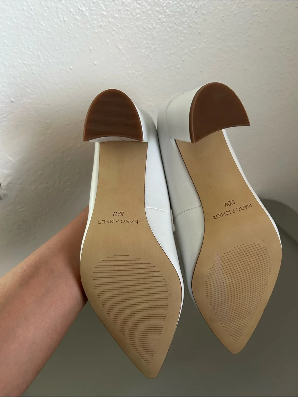 Marc Fisher White Pointed Toe Block Heel Pumps